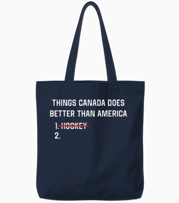 Things Canada Does Better Than America Funny Hockey Rivalry Tote Bags in Navy