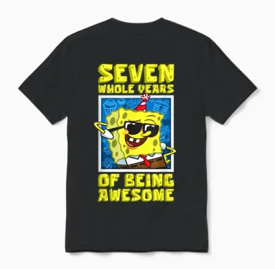 Mademark X Spongebob Squarepants - Spongebob Seven Years of Being Awesome Boy 7th Birthday Gift Unisex T-Shirt - Black
