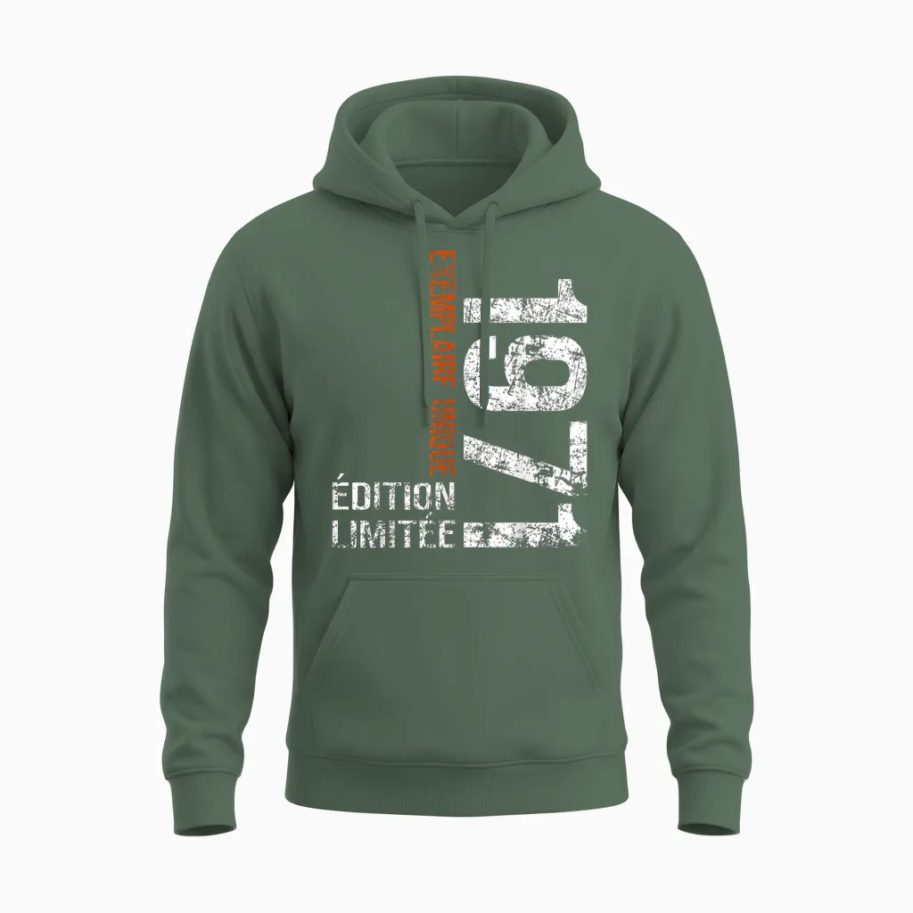 Vintage 1971 Gift 55 Years Man Birthday Humour Unisex Hoodie in Military Green