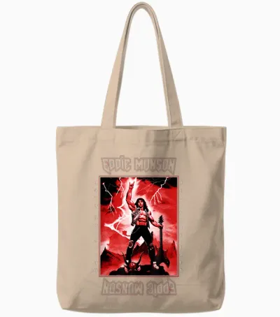 Stranger Things 4 Eddie Munson Lightning Guitar Power Tote Bags - Natural