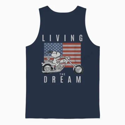 Peanuts Snoopy Living the Dream Snoopy on a Motorcycle Unisex Tank Top - Navy