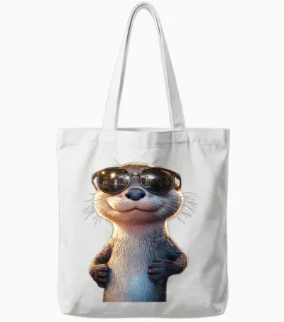 Otter with Sunglasses I Love Sea Otter Martres T-Shirt, Black, S Tote Bags - White
