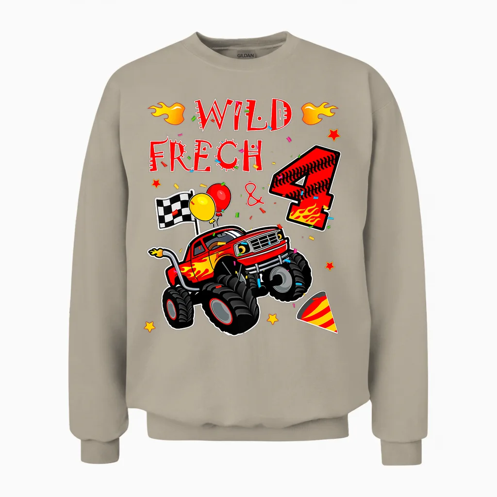 Children's Birthday Monster Truck - Wild Cheeky and Four - Boy 4 T-Shirt, Black Unisex Sweatshirt in Sand