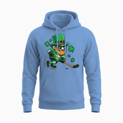 St Patricks Leprechaun Ice Hockey Saint Pattys Boys Kids Men Unisex Hoodie - Carolina Blue