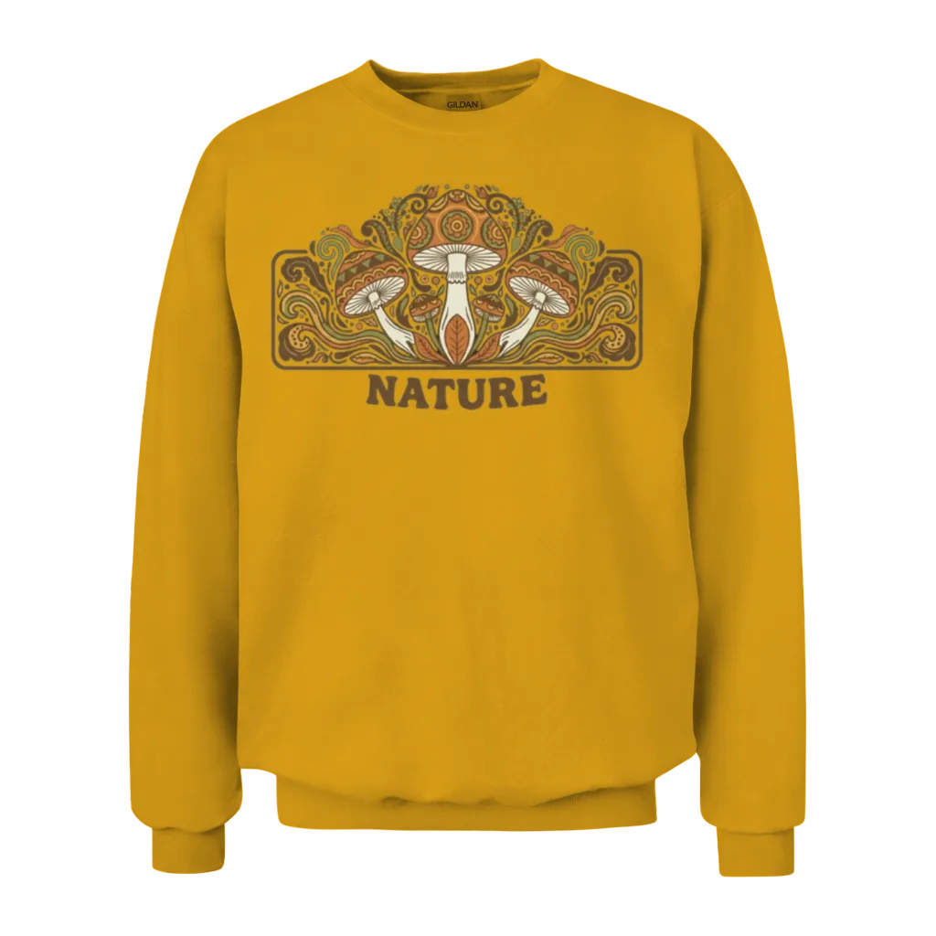 Retro Mushroom & Nature Pattern Guide Unisex Sweatshirt - Gold