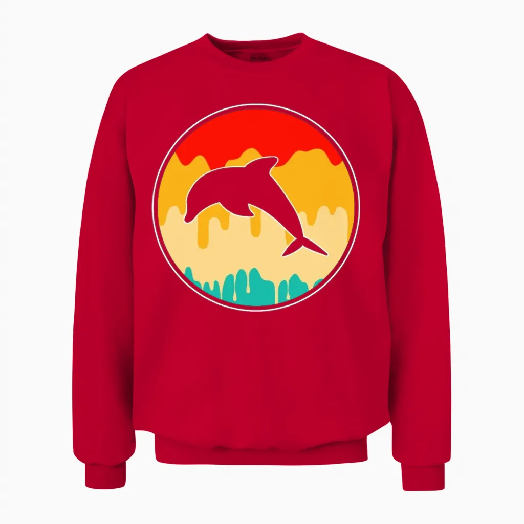 Dolphin Retro Unisex Sweatshirt in Red
