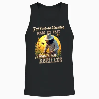 Funny Beekeeper Gift Je Pensse à Mes Abeilles T-Shirt, Black, S Unisex Tank Top - Black