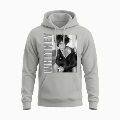 Whitney Houston Photo Black and White and Name Tag Unisex Hoodie - Ash