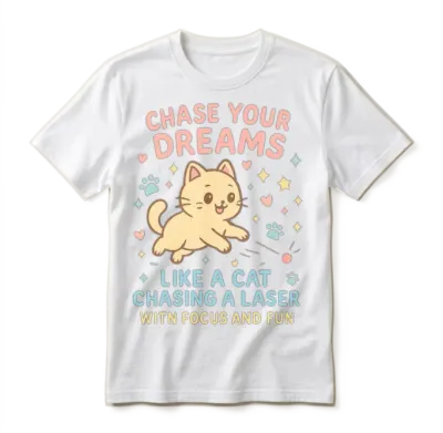 Chase Your Dreams Cat Unisex T-Shirt - White