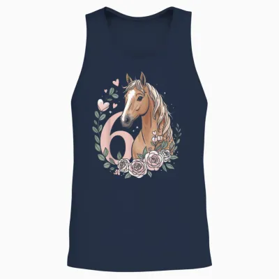 6th Birthday Horse Girl 6 Years Horse Decoration Riding Pony Unisex Tank Top - Navy