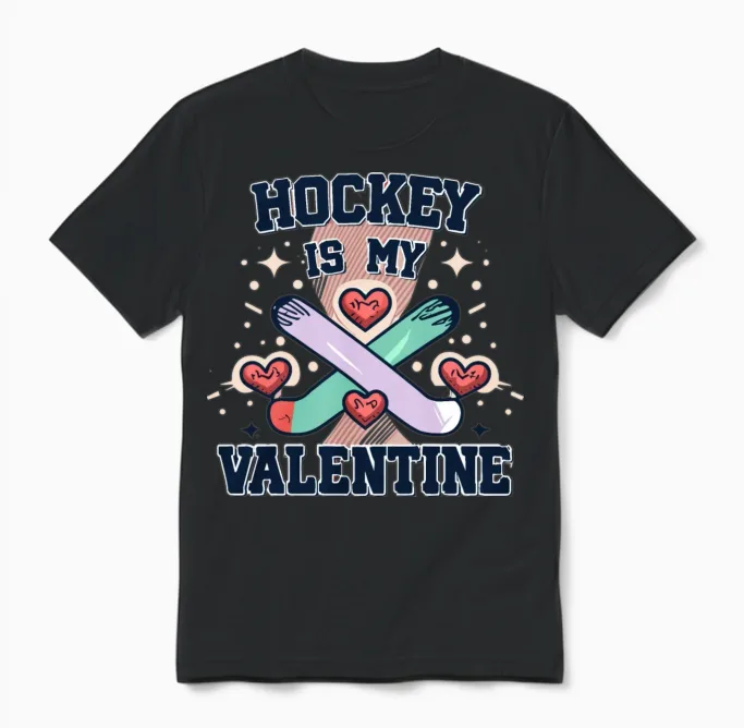 Hockey Is My Valentine Funny Hockey Valentines Unisex T-Shirt in Black