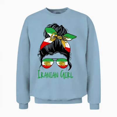Iran for Women Iranian Flag for Girls Lion Persian T-Shirt, White Unisex Sweatshirt - Light Blue