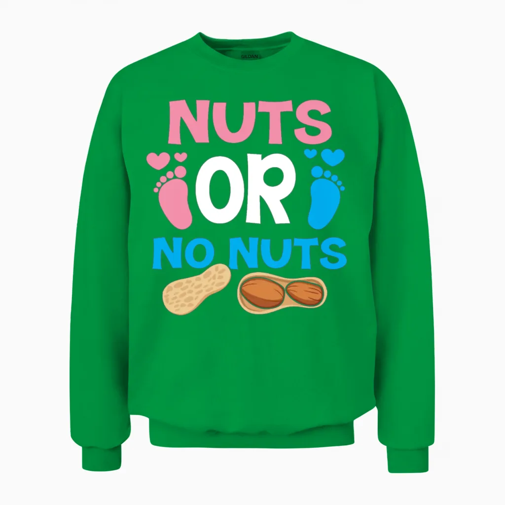 Nuts or No Nuts Gender Reveal Babyshower Gift Unisex Sweatshirt in Irish Green