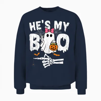 He's My Boo Matching Couple Halloween Couples She's My Boo Unisex Sweatshirt - Navy