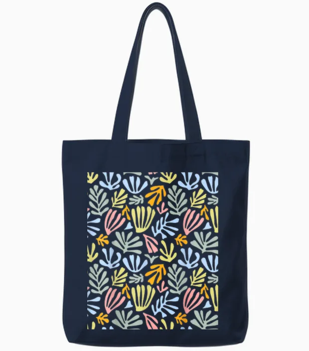 Matisse Inspired Painting - Abstract Botanical Floral T-Shirt, Black, S Tote Bags in Navy