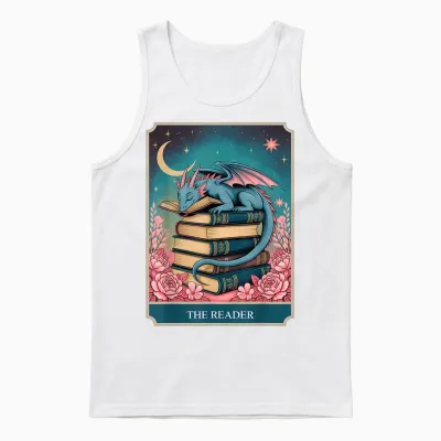 Tarot the Reader Mystic Book Dragon Moonlit Fantasy Art Unisex Tank Top - White