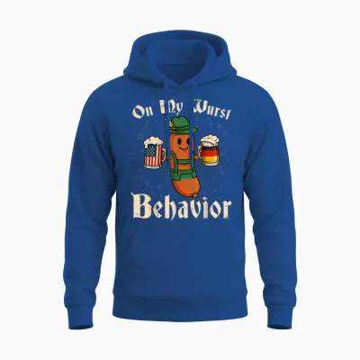 Oktoberfest on My Wurst Behavior Funny German Men Women Unisex Hoodie - Royal