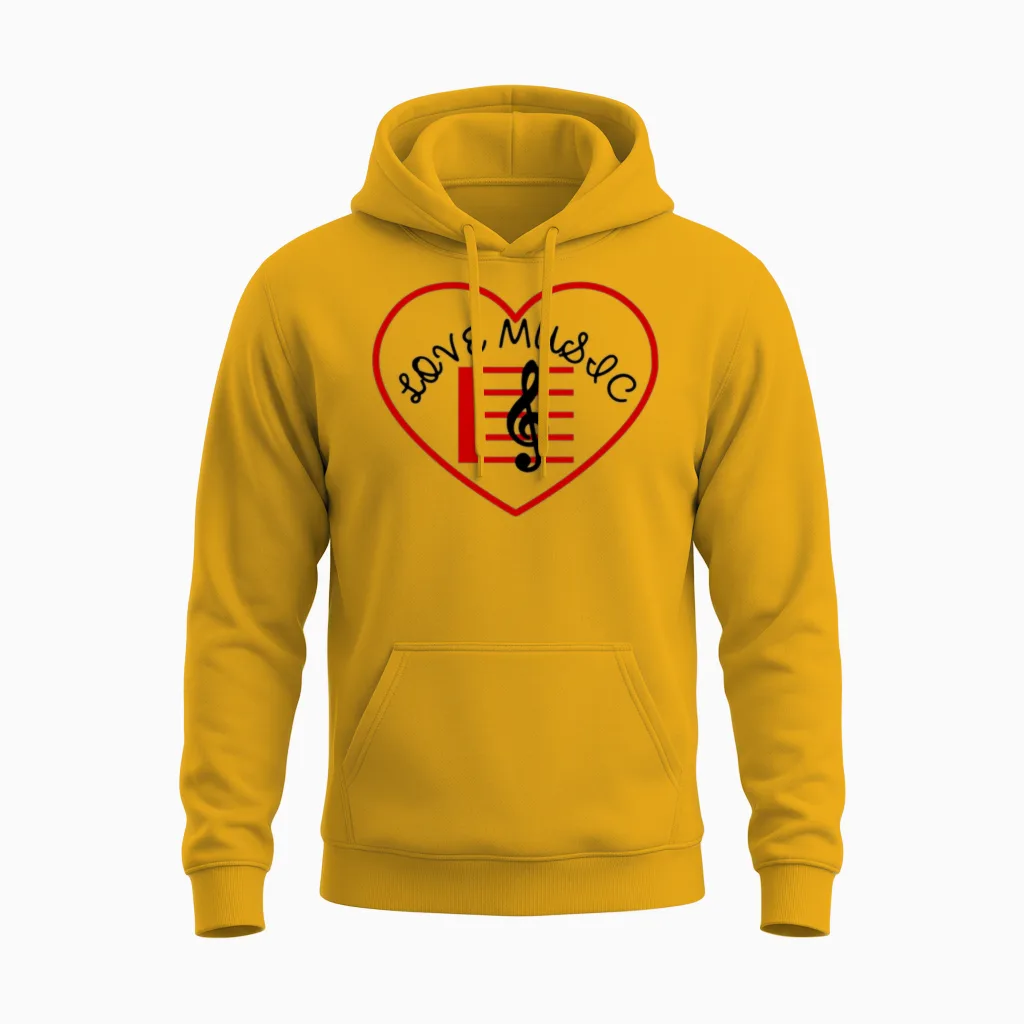 Love Music and Red Heart Lovers Gift Unisex Hoodie in Gold