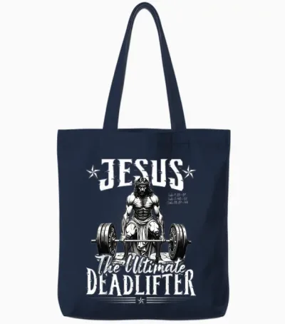 Jesus Der Ultimative Deadlifter Jesus Deadlifting Christian Tote Bags - Navy