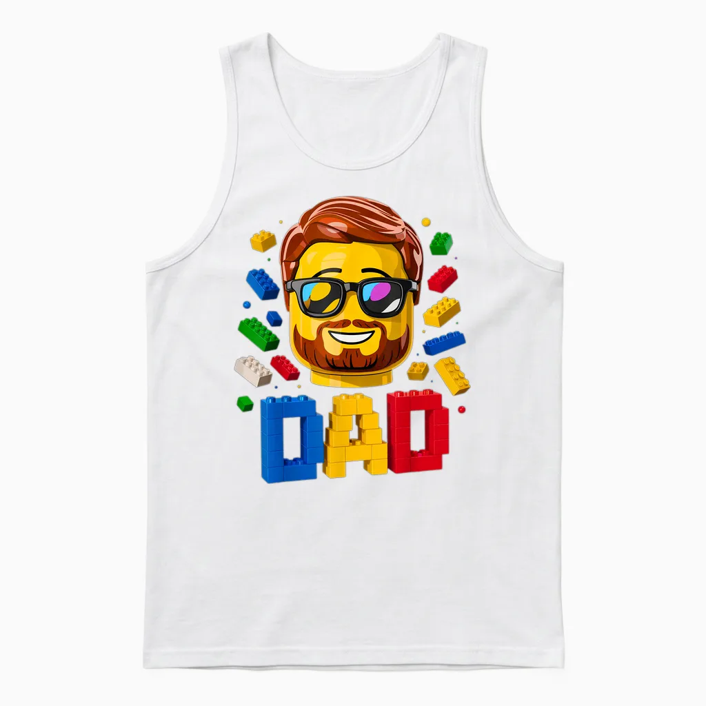 Family Dad Master Builder Building Bricks Blocks Fathers Day Unisex Tank Top in White