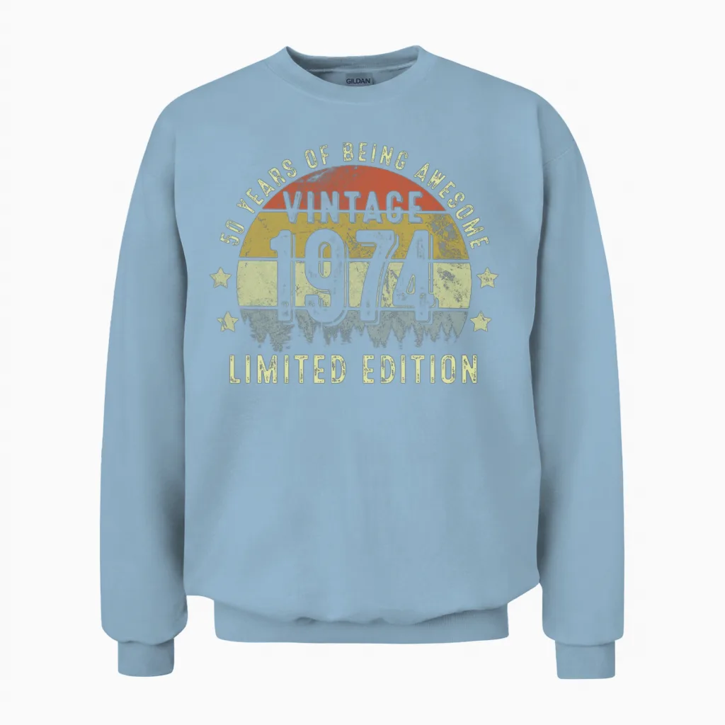 Vintage 1975 Limited Edition 50-Year-Old 50th Unisex Sweatshirt in Light Blue
