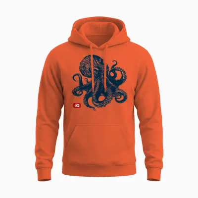 Octopus Vintage Japanese Aesthetic T-Shirt, Grey, S Unisex Hoodie - Orange