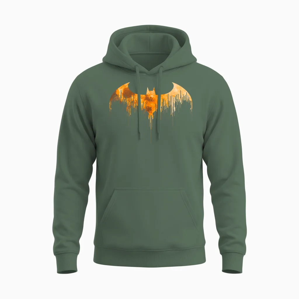 Dc Comics Batman Arkham Knight Halloween Logo Art T-Shirt, Black Unisex Hoodie in Military Green
