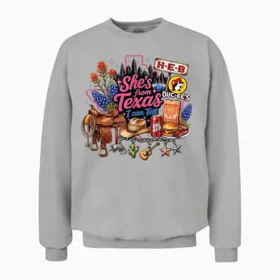 She's from Texas I Can Tell State Pride Girls Women Unisex Sweatshirt - Ash