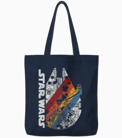 Star Wars Millennium Falcon Top View Striped Tote Bags - Navy
