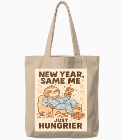 New Year Same Me Just Hungrier Sloth Tote Bags - Natural