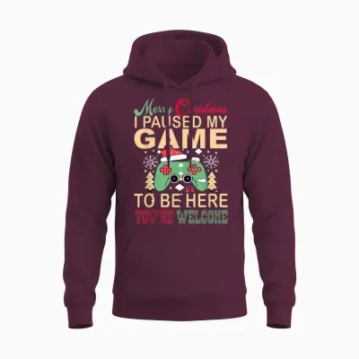 I Paused My Game to Be Here Christmas Unisex Hoodie - Maroon