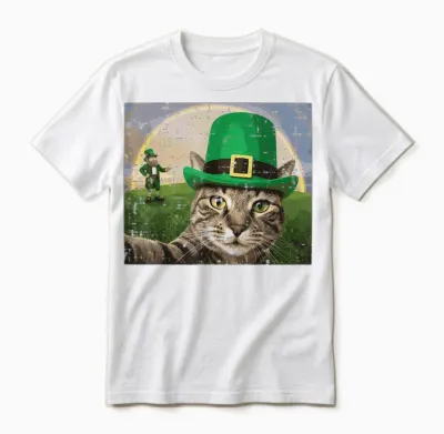 St Patricks Day Cat Selfie Leprechaun Saint Pattys Men Women Unisex T-Shirt - White