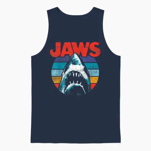 Jaws Retro Colors Shark Rainbow Logo Unisex Tank Top in Navy