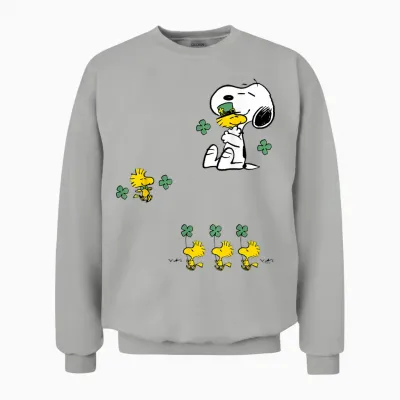 Snoopy & Woodstock - St Patrick's Day Shamrock Unisex Sweatshirt - Ash