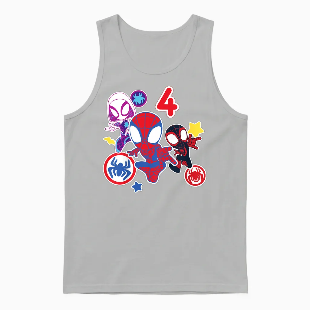 Children's Marvel Spidey and His Amazing Friends 4 Year Old Birthday T-Shirt, Black Unisex Tank Top in Ash