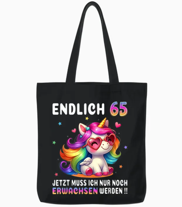 65 Geburtstag Geschenke Frau 65 Jahre Einhorn Party Outfit Tote Bags in Black