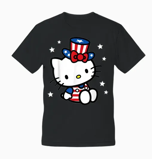 Hello Kitty American 4th of July Tee Shirt T-Shirt for Women Girls Kids Men Unisex T-Shirt - Black