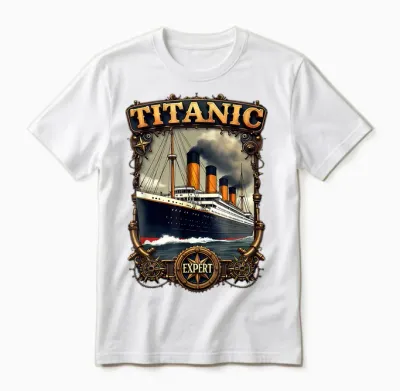 Titanic-Experte Funny Rms Titanic Boys' T-Shirt, Black Unisex T-Shirt - White