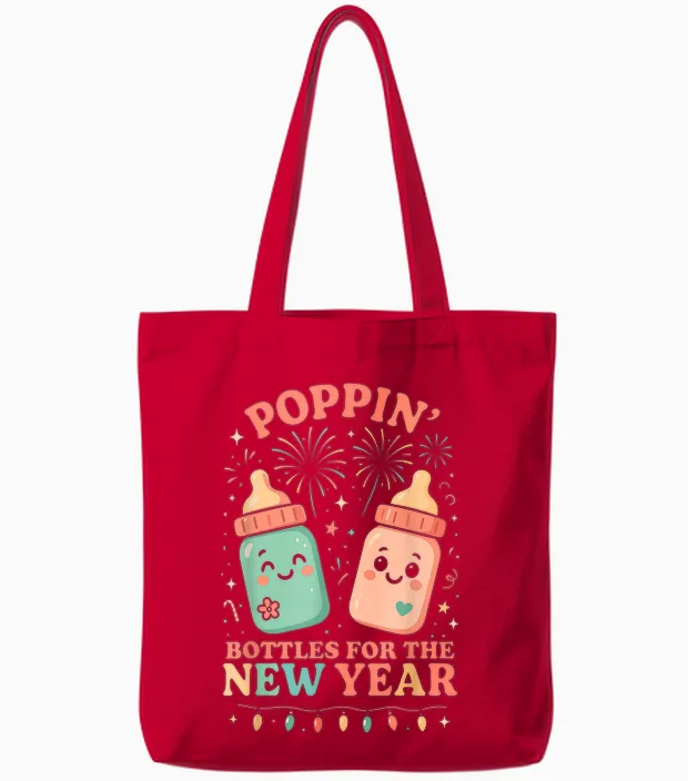 New Years Shirt, Nurse Popping Bottles for the New Year Tote Bags in Red