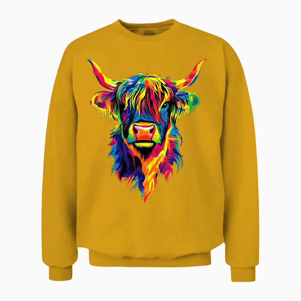 Cow Highland Cow Highland Cow Farmer Beef Farm Cute Cows Unisex Sweatshirt in Gold