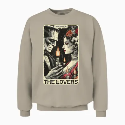 Halloween the Lovers Tarot Card Frankenstein Bride Men Women Unisex Sweatshirt - Sand