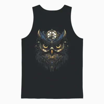 Steampunk Mechanical Owl Victorian Bird T-Shirt, Black Unisex Tank Top - Black
