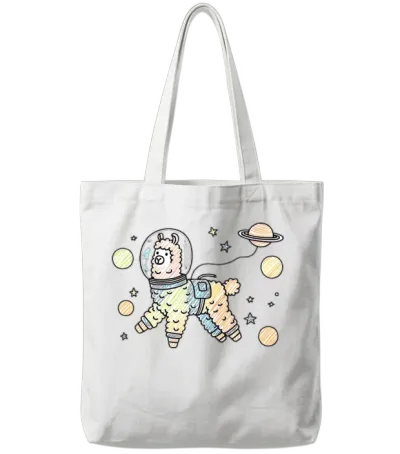 Astronaut Llama in Space – Funny Cosmic Animal Tote Bags - White
