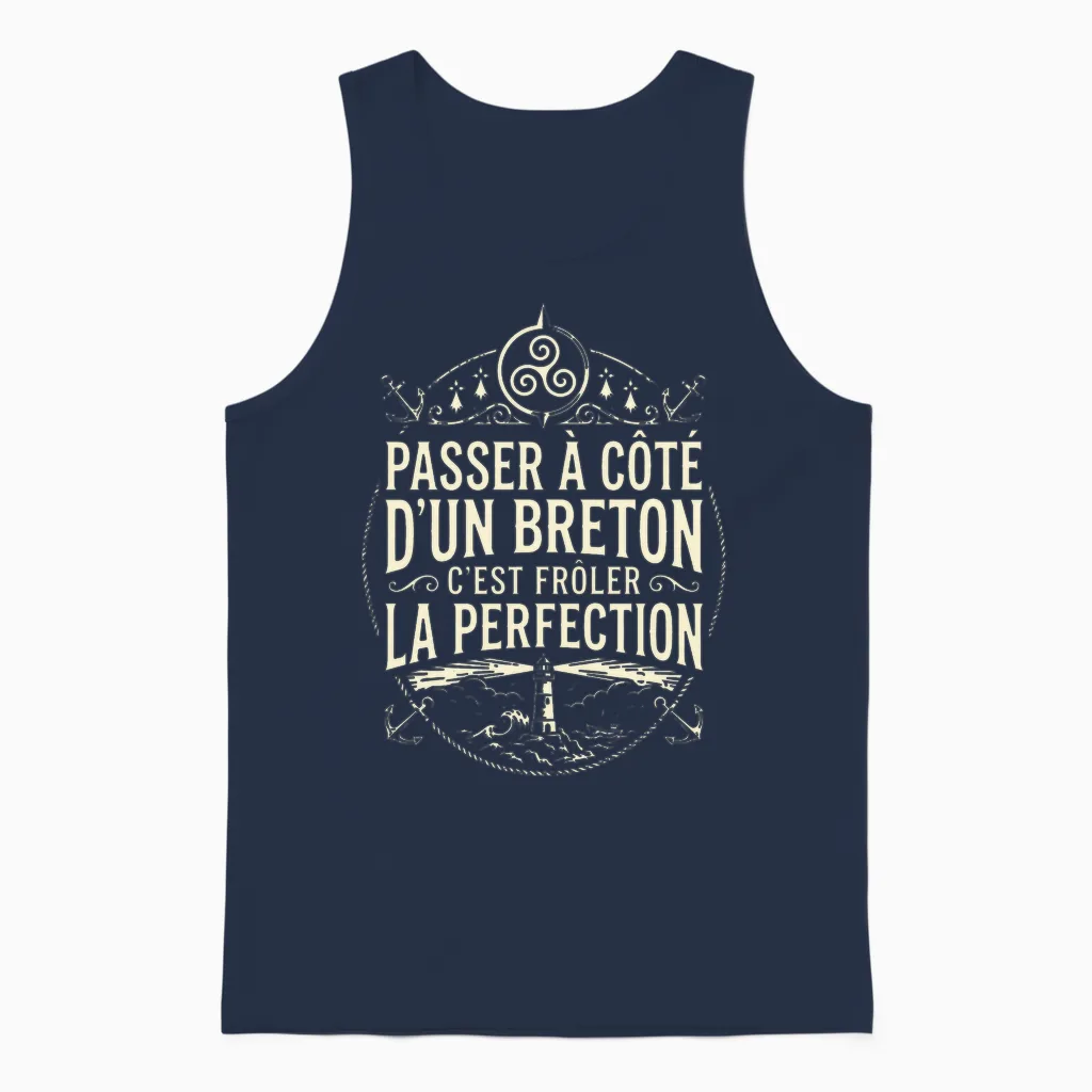 Homme Humour Bretagne Breton Parfait Perfection Bretonne T-Shirt Haut De Gamme Unisex Tank Top in Navy