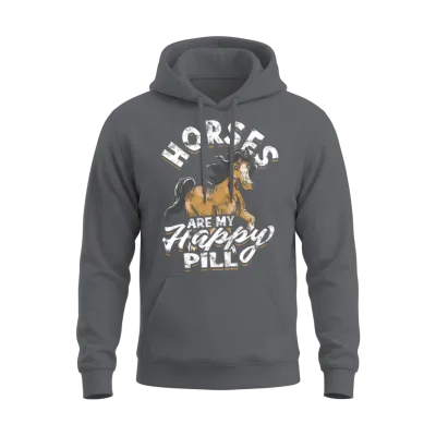 Horses Are My Happy Pill - Horse Unisex Hoodie - Charcoal