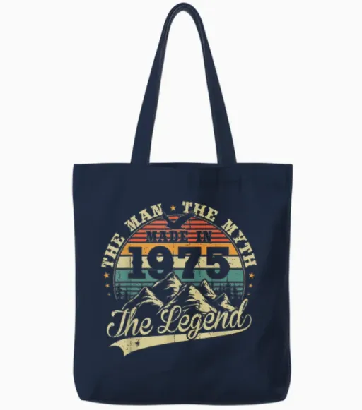 Legend 1975 Vintage Birthday 50 Years for Men Women T-Shirt, Black, S Tote Bags - Navy