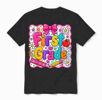 First Grade Back to School Coquette 1st Grade Teachers Girls Unisex T-Shirt - Black