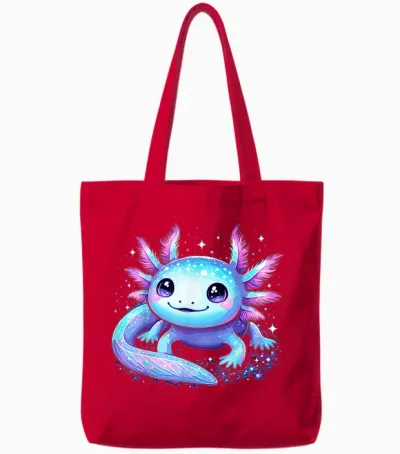 Cute Axolotl Galaxy Rainbow Colourful Axolotl T-Shirt, Black, S Tote Bags - Red