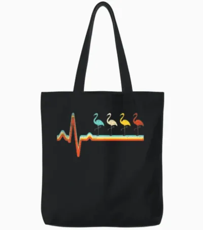 Flamingo Retro Heartbeat Tote Bags - Black