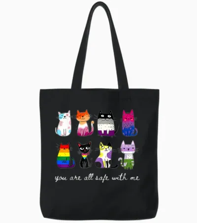 You Are All Safe with Me Cute Cat Pride Month Lgbt Support Tote Bags - Black